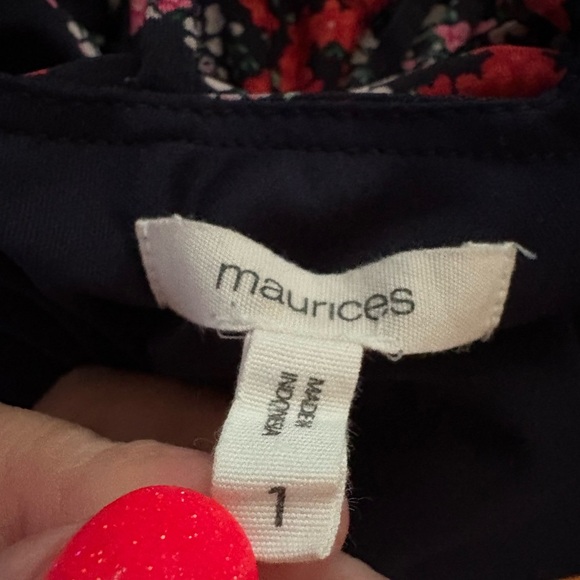 Maurice’s Cold Shoulder Navy Blue Pink Floral Midi Dress Shark bite Hem Sz 1X - Picture 7 of 7